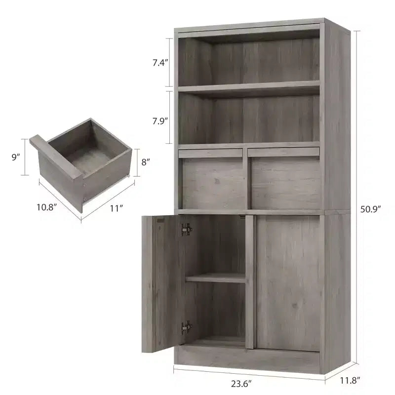 Meuble de Rangement Salle de Bain Haut de 129 cm, Meuble Bas Autonome avec 2 Tiroirs, Meuble de Rangement pour Salon Cuisine Salle de Bain