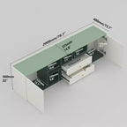 Meuble TV moderne Gaoyangjiaju 78,7 pouces, bloc de couleurs, pour téléviseur de 85 pouces, console média avec tiroirs et armoire de rangement pour salon, vert et blanc