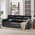 TYBOATLE 85 Canapé 3 Places en Simili Cuir avec Ports USB, Sofa Moderne du Milieu du Siècle pour Salon, Bureau ou Appartement, Noir