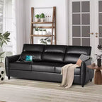 TYBOATLE 85 Canapé 3 Places en Simili Cuir avec Ports USB, Sofa Moderne du Milieu du Siècle pour Salon, Bureau ou Appartement, Noir
