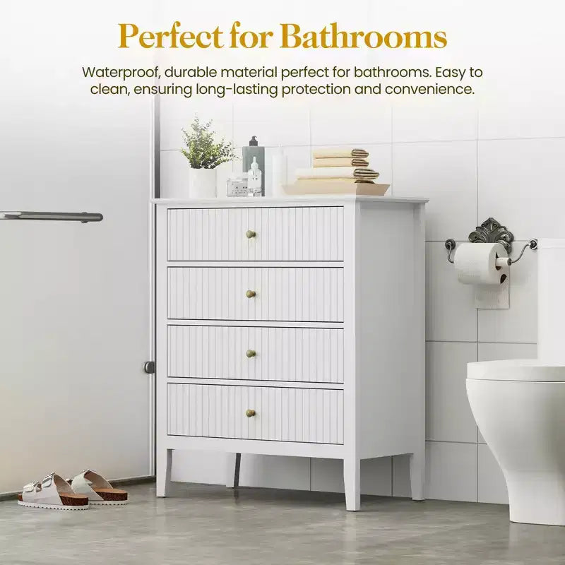 Heynemo Commode à 4 tiroirs cannelés, Commode en bois pour ranger les vêtements, Armoire de rangement en bois, Table de chevet pour Chambre, Couloir, Salon, Entrée