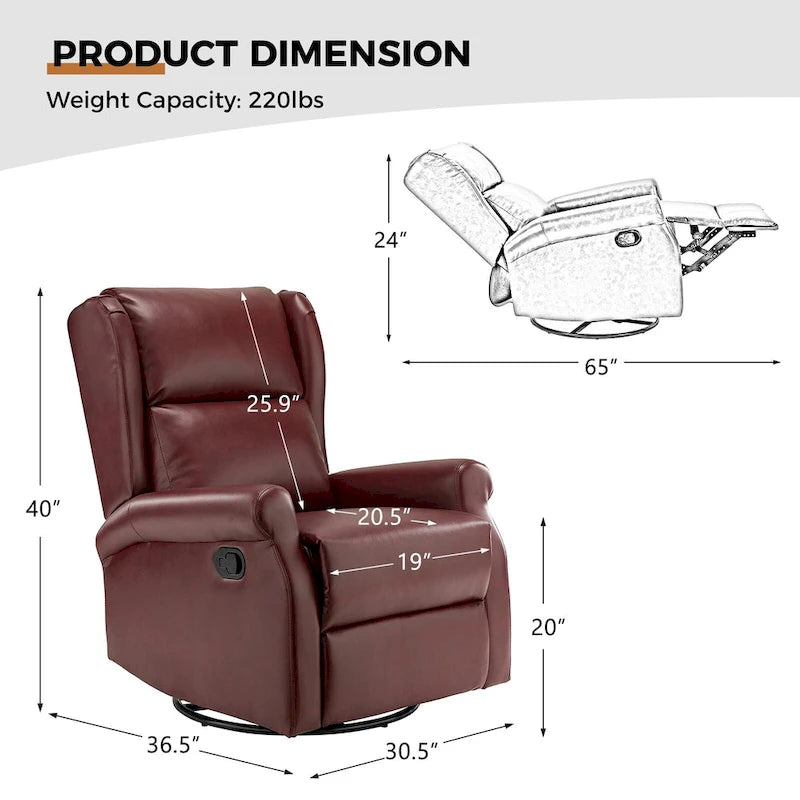 Fauteuil inclinable pivotant en similicuir Baksoho pour chambre de bébé avec base en métal, lot de 2 par HULALA HOME