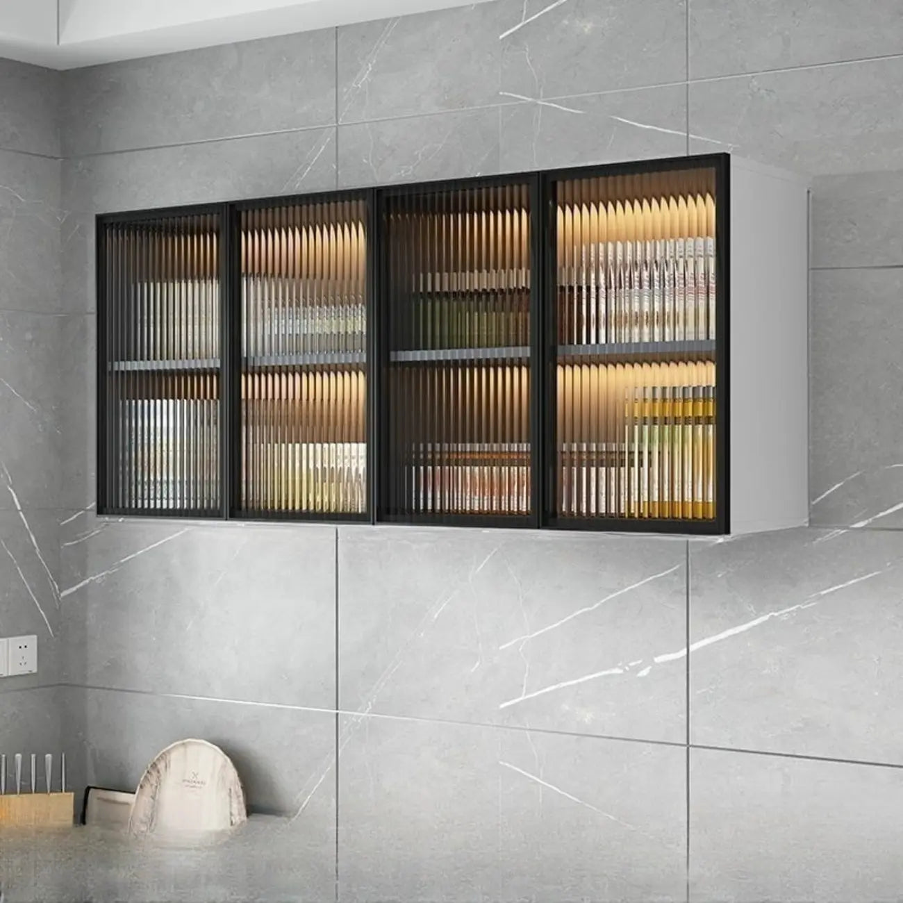Armoire de cuisine murale grise en bois pour rangement
