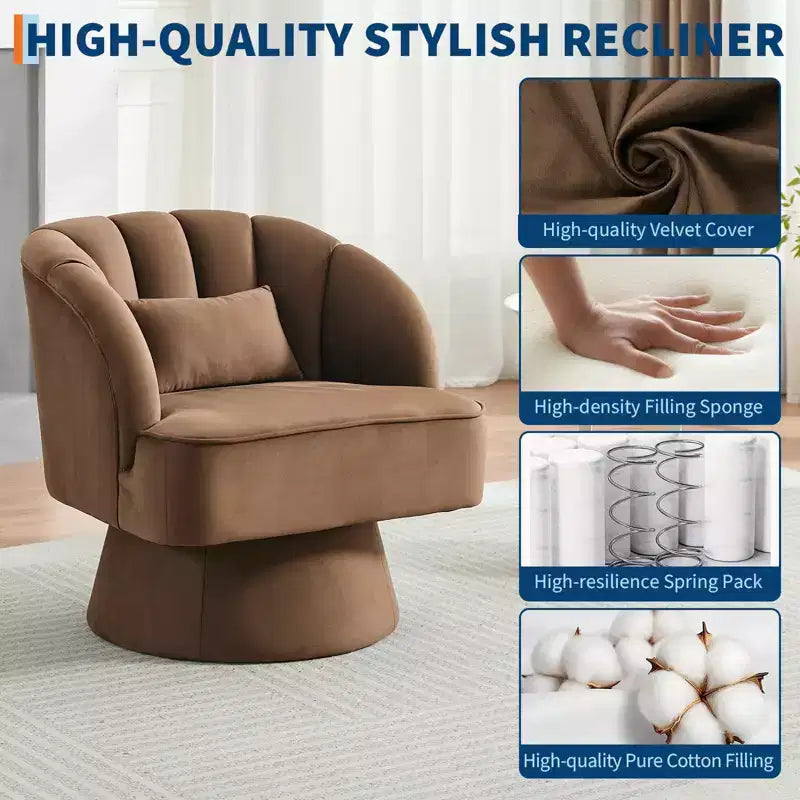 Fauteuil pivotant GustoWave avec accoudoirs, fauteuil rond en velours pivotant à 360° de style Mid-Century, fauteuil moderne pour salon