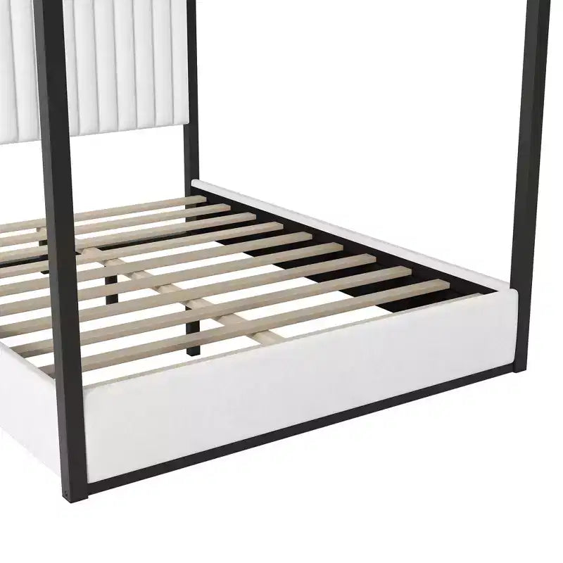 Lit plateforme à baldaquin moderne grand format Luxystar avec tête de lit rembourrée, noir