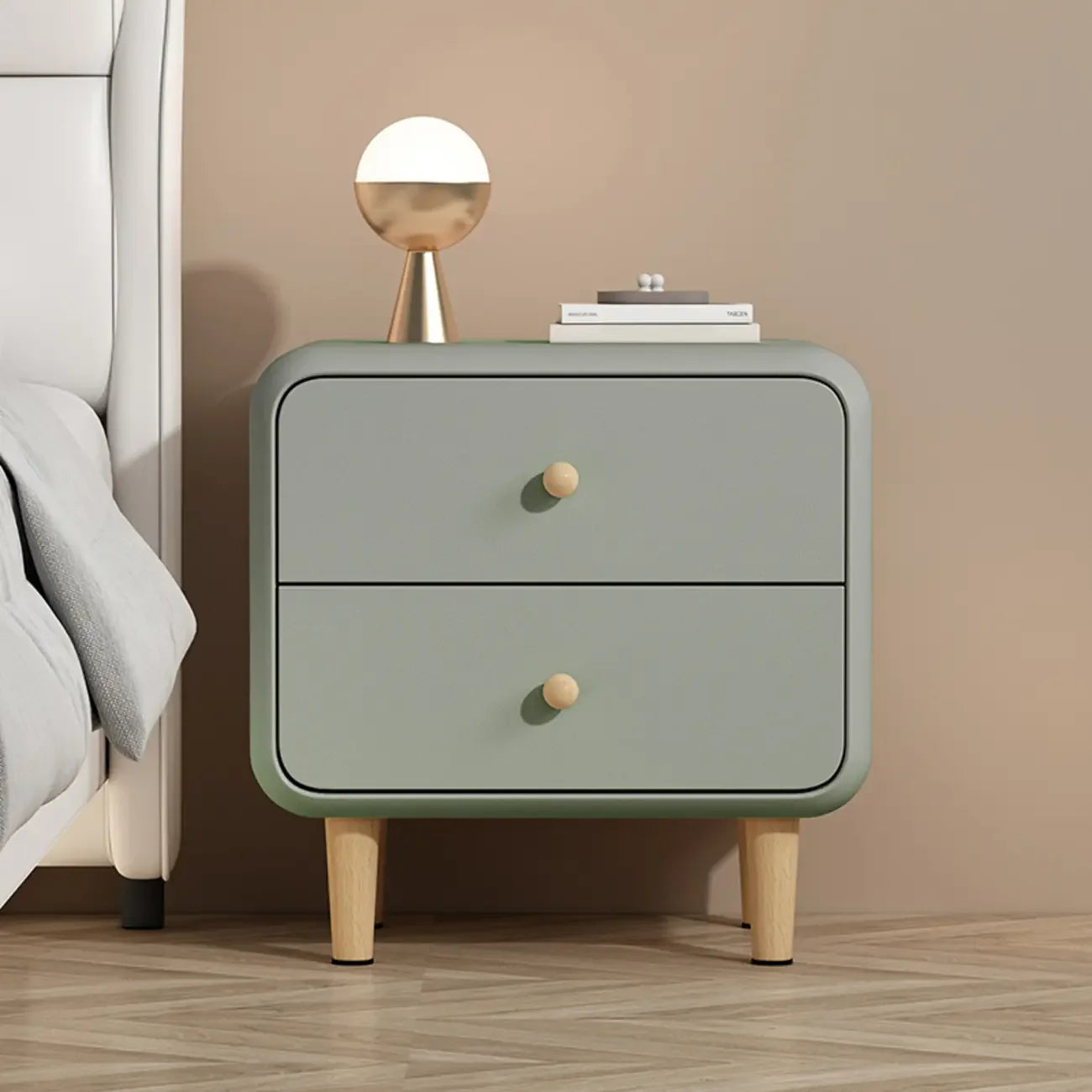 Table de chevet moderne en bois à 2 tiroirs avec pieds