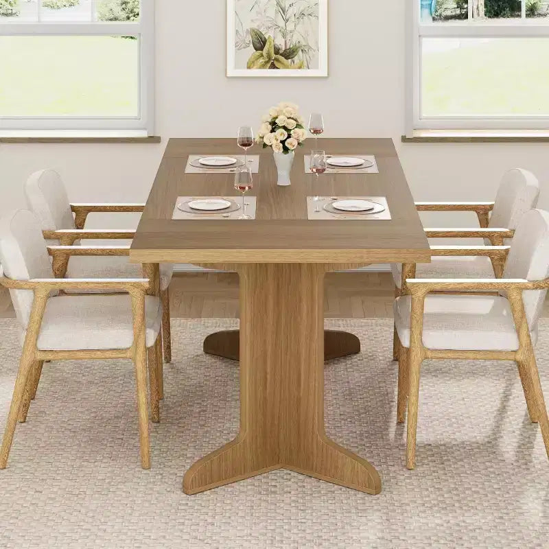 Grande table à manger rectangulaire de 180 cm pour 6 à 8 personnes, table de salle à manger rustique en bois massif avec pieds robustes et plateau solide pour salle à manger
