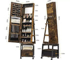 Miroir Psyché à Bijoux 360°, Meuble de Rangement à Bijoux Verrouillable sur Pied avec Miroir, Tiroirs et Roulettes, Armoire à Bijoux avec Support de Maquillage Pliable