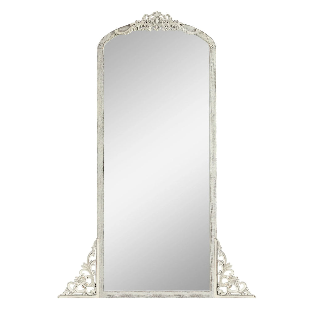 Miroir sur pied en bois massif sculpté en plein cintre