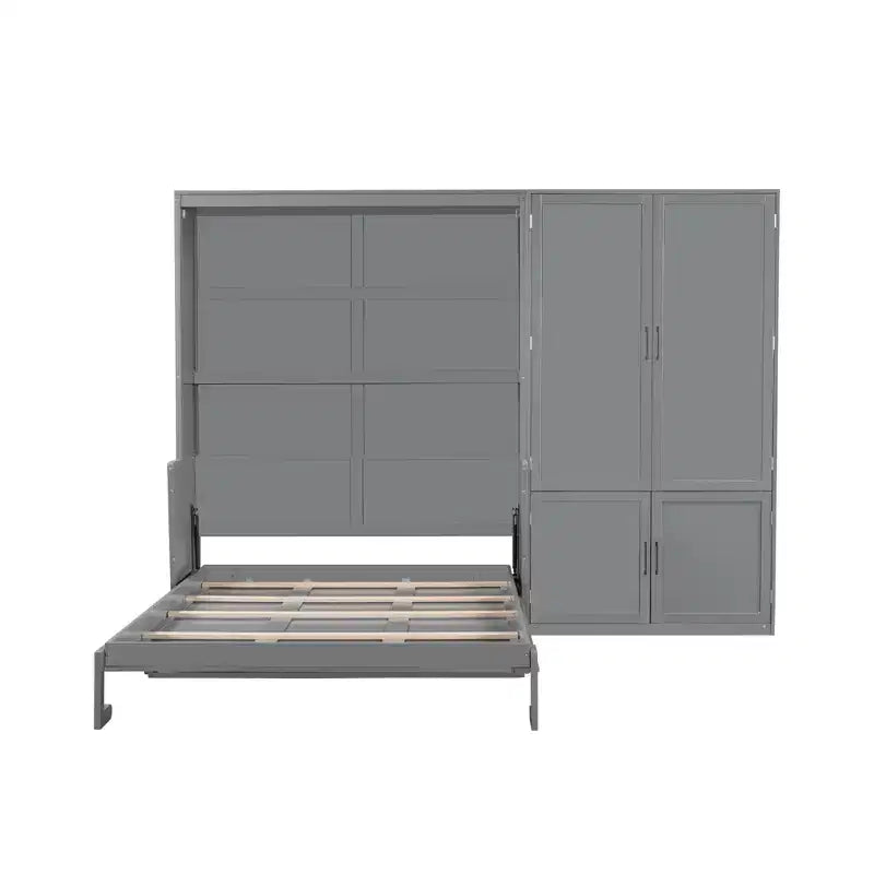 Lit escamotable Queen Size Whisen Modern Design, se pliant dans une armoire avec penderie