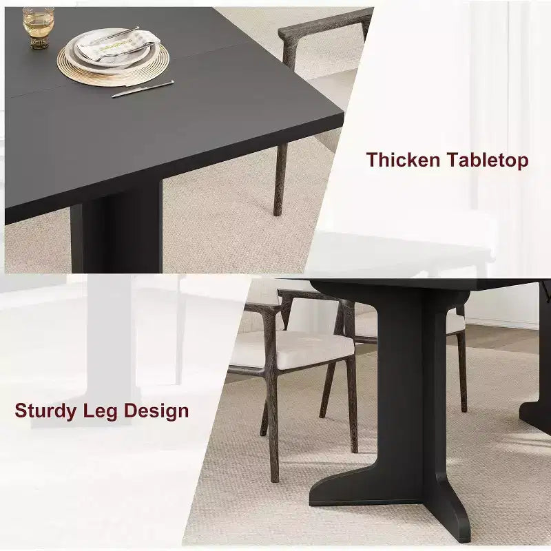 Grande table à manger rectangulaire de 180 cm pour 6 à 8 personnes, table de salle à manger rustique en bois massif avec pieds robustes et plateau solide pour salle à manger