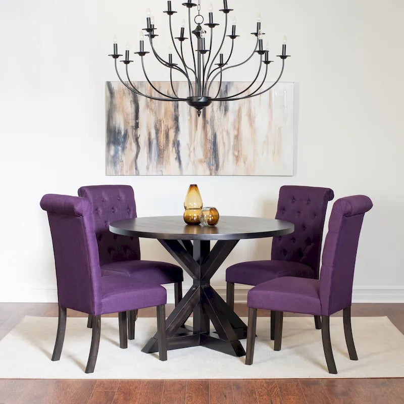Ensemble de salle à manger rond 5 pièces, ensemble de meubles de salle à manger avec table à manger en croix et 4 chaises rembourrées