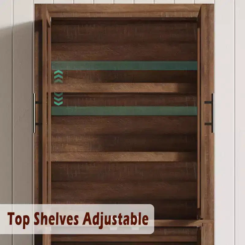 Grand garde-manger de cuisine en bois, armoire de rangement alimentaire autonome de style ferme avec 4 portes magnétiques, étagères réglables, grand rangement