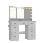 Coiffeuse moderne blanche avec miroir pliable éclairage réglable - 102,1 x 137,4 cm