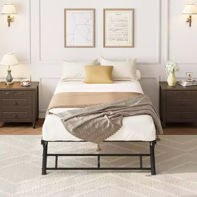 Cadre de lit gigogne double avec roulettes verrouillables, lit de repos pliable en métal, rangement et assemblage faciles