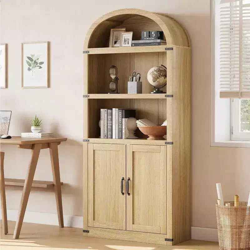 Bibliothèque avec portes Étagère arquée de 182 cm de haut Armoire de style campagnard avec étagères Bibliothèques en bois pour bureau à domicile, salon
