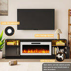 Meuble TV cheminée Bossin 70 avec cheminée électrique 36, meuble TV pour téléviseurs jusqu'à 80 pouces, lumières LED 16 couleurs/centre de divertissement