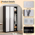 Armoire de rangement métallique de 72 po avec 1 porte, casiers pour employés et étudiants avec étagères, casier de rangement métallique en acier pour l'école, le bureau, la salle de sport, gris et noir