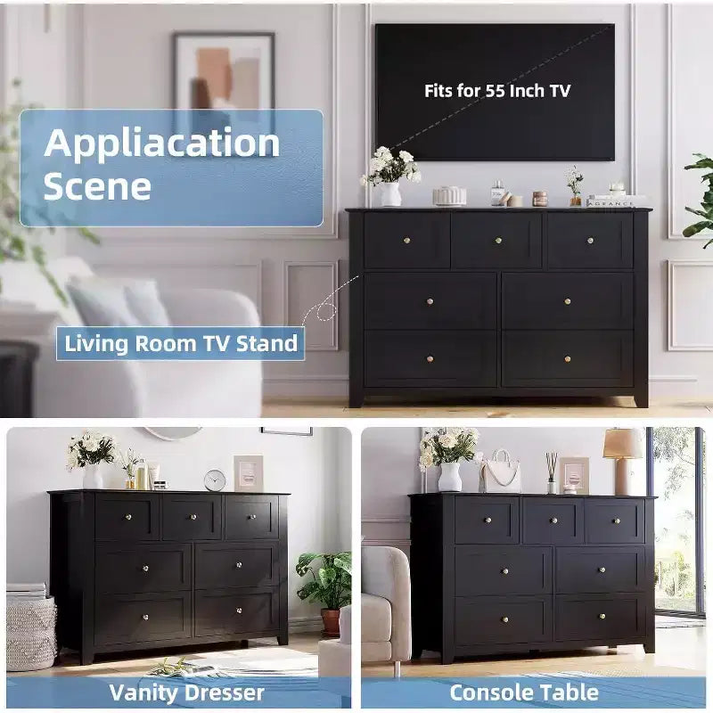 Commode à 7 tiroirs COZONY de 137 cm de large pour chambre à coucher, commode moderne avec rangement profond, organisateur de vêtements pour salon, couloir