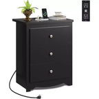 GALAXHERO Grande table de chevet avec station de charge, table de nuit en bois avec 3 tiroirs, table d'appoint pour chambre et dortoir, avec 2 ports USB et 2 prises AC