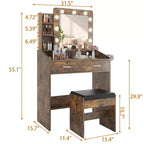 Coiffeuse de Maquillage avec Lumières, Bureau de Maquillage avec Miroir et Lumières, Grand Tiroir et Armoire de Rangement à Deux Étages, 3 Modes d'Éclairage