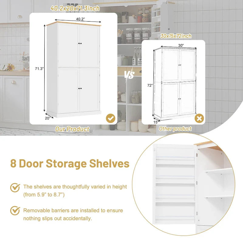 Garde-manger de cuisine autoportant avec 2 tiroirs, meuble de rangement avec 8 étagères de porte, armoires avec 2 étagères réglables