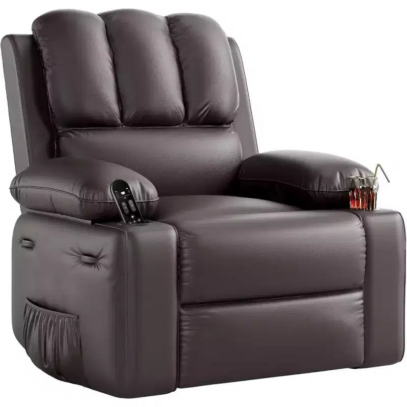 Fauteuil inclinable pivotant à bascule de 56 cm, inclinable paresseux en cuir PU avec éponge 1,5X, porte-gobelet et poches latérales, pivotant à 360° pour salon, chambre à coucher, chambre d'enfant