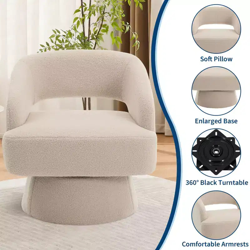 Fauteuil pivotant rond en velours – Fauteuil lounge moderne avec dossier rayé et coussin moelleux, chaise d'appoint élégante pour salon, chambre à coucher