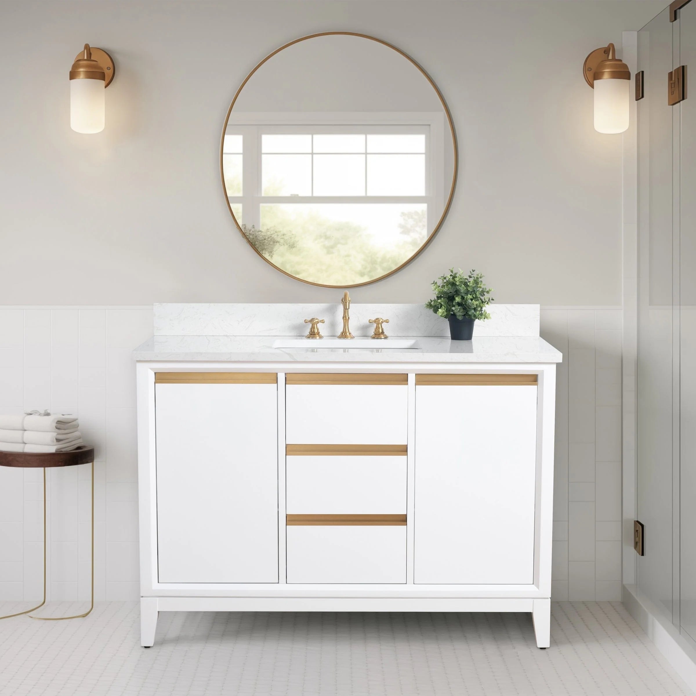 Meuble-lavabo Vanity Art avec évier en céramique et dessus en marbre reconstitué