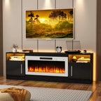 Meuble TV cheminée Bossin 70 avec cheminée électrique 36, meuble TV pour téléviseurs jusqu'à 80 pouces, lumières LED 16 couleurs/centre de divertissement