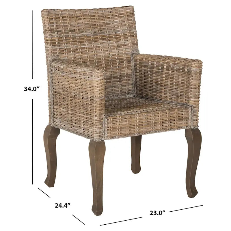 Chaise de salle à manger en rotin tressé avec accoudoirs, lot de 2