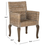Chaise de salle à manger en rotin tressé avec accoudoirs, lot de 2