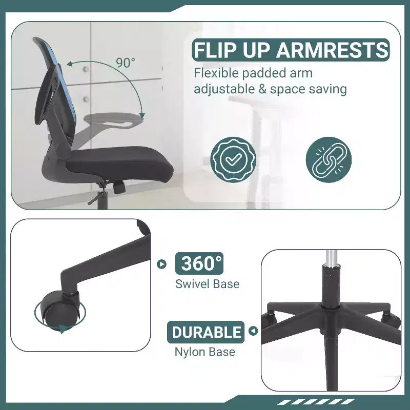 BestMassage Chaise de Bureau Dossier en Maille Chaise d'Ordinateur avec Hauteur Réglable, Fonction Pivotante et Accoudoirs Relevables