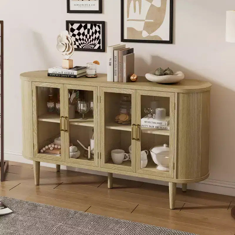 Meuble Buffet de Ferme en Bois avec Portes Vitrées et Étagères Réglables pour Cuisine, Salle à Manger ou Salon