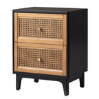 COZAYH Table de Chevet Moderne de Ferme à 2 Tiroirs, Table d'Appoint avec Compartiment de Rangement Simple et Façade à Motif Tressé, Noir, Lot de 2
