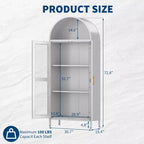 Meuble de rangement en métal arqué de 73", armoire de cuisine avec portes vitrées, vitrine autoportante avec 2 étagères réglables