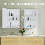 Armoire à pharmacie Elise avec miroir, armoire de salle de bain à montage en surface ou encastré, étagères réglables en verre trempé, réversible