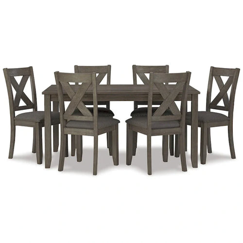 Ensemble de salle à manger 7 pièces, chaises à dossier ajouré, bois gris foncé, polyester