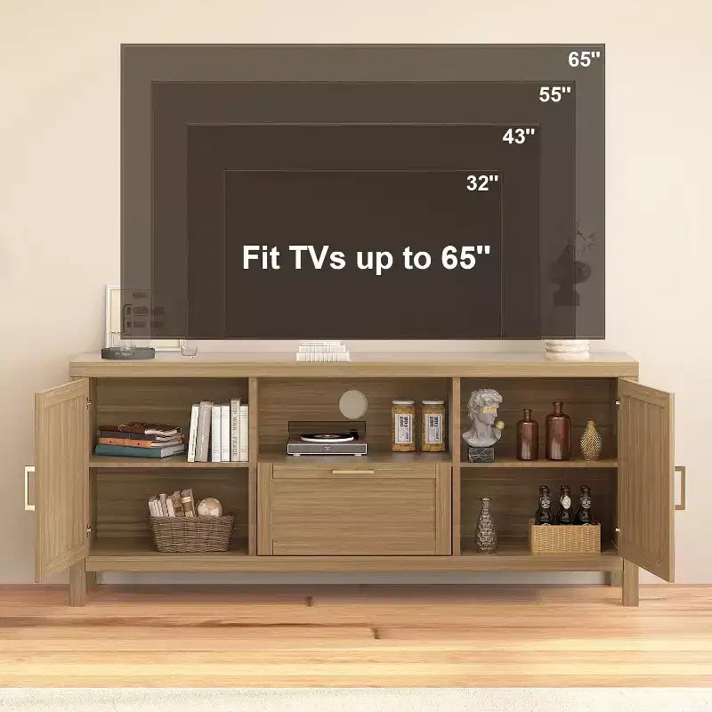 Meuble TV de ferme Garvee pour téléviseur jusqu'à 65 pouces, meuble de divertissement avec porte, grand rangement, étagère réglable pour salon/chambre à coucher