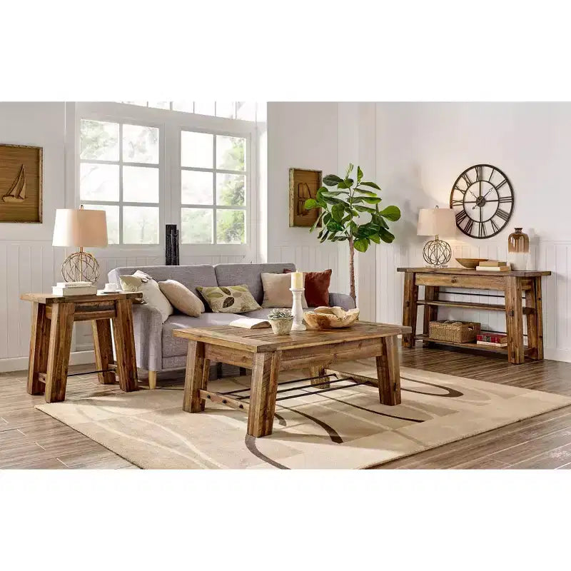 Table d'appoint Durango en bois industriel marron foncé - Alaterre Furniture : Acacia rustique, milieu de siècle moderne