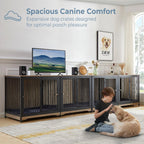 Meuble Cage pour Chien 70.86'' Grande Race Meuble TV avec Coussin & Deux Chambres (Sans Coussin)