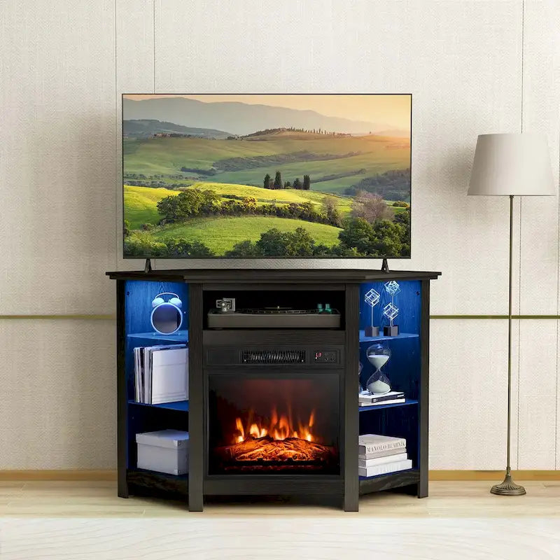 Meuble TV avec cheminée électrique et lumières LED