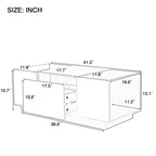 Table basse LED moderne CLIHOME avec plateau en verre, table basse avec compartiment de rangement ouvert et 2 tiroirs cachés