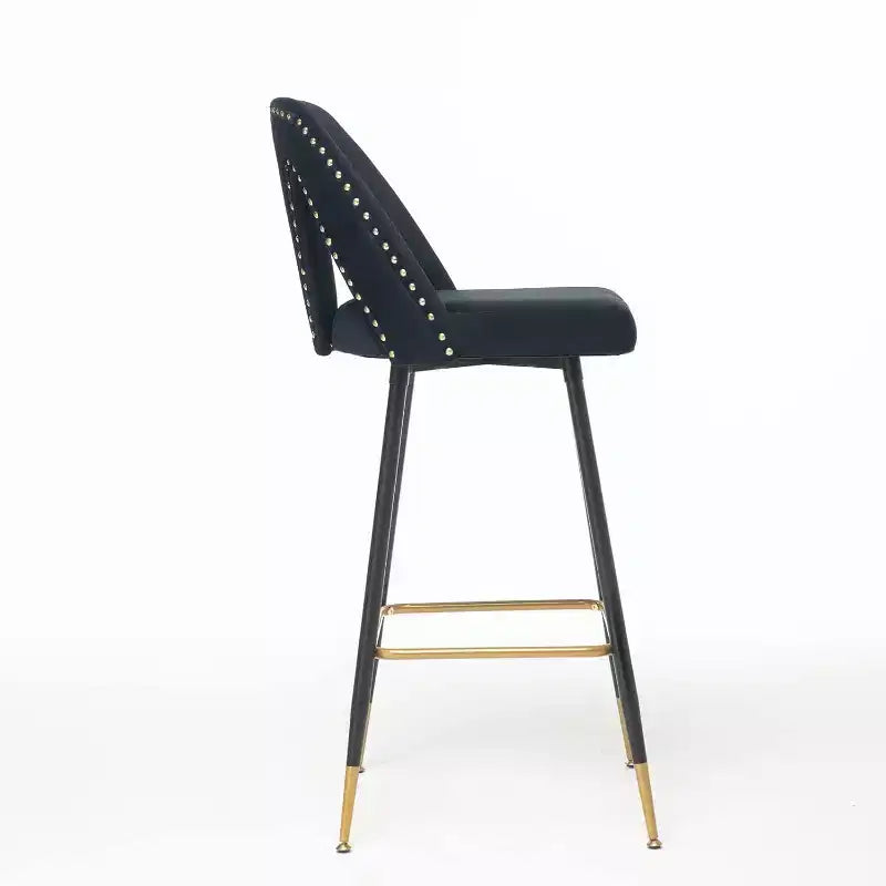 Tabourets de bar en velours avec dossier et repose-pieds, chaises d'îlot de cuisine modernes rembourrées, tabourets de comptoir à coussin large pour bar café, lot de 2