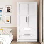 Armoire en bois 2 portes avec 2 tiroirs et étagère pour suspendre les vêtements, placard de rangement autonome pour chambre à coucher et salon