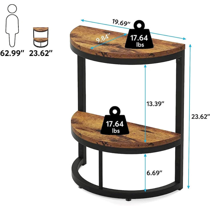 Table d'appoint demi-ronde, table d'appoint étroite, table basse en C mince avec cadre en métal