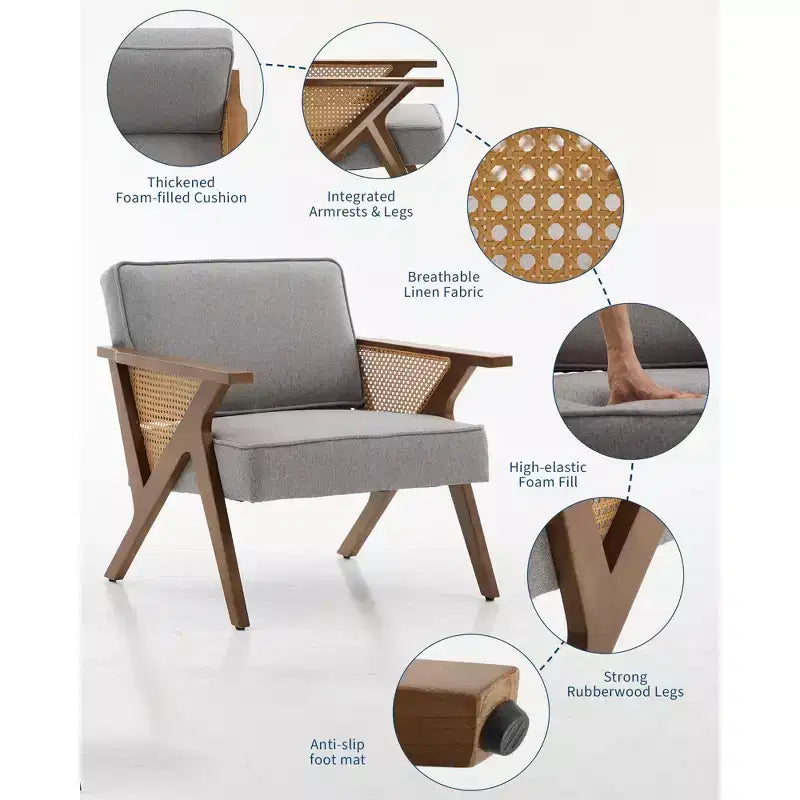 Fauteuil d'appoint moderne en lin, fauteuil de lecture rembourré avec dossier, fauteuil simple, fauteuil d'appoint avec pieds en bois pour salon ou chambre à coucher
