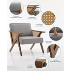 Fauteuil d'appoint moderne en lin, fauteuil de lecture rembourré avec dossier, fauteuil simple, fauteuil d'appoint avec pieds en bois pour salon ou chambre à coucher