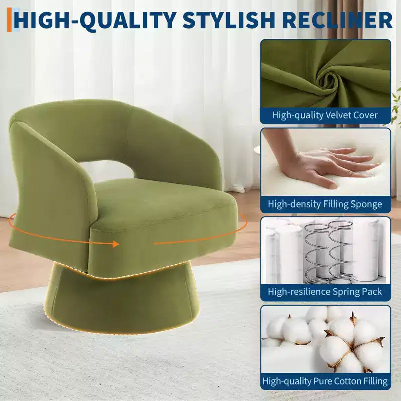 Fauteuil pivotant - Fauteuil moderne rembourré avec dossier rayé et rembourrage moelleux, chaise longue ronde pour salon, chambre à coucher (1 pièce)