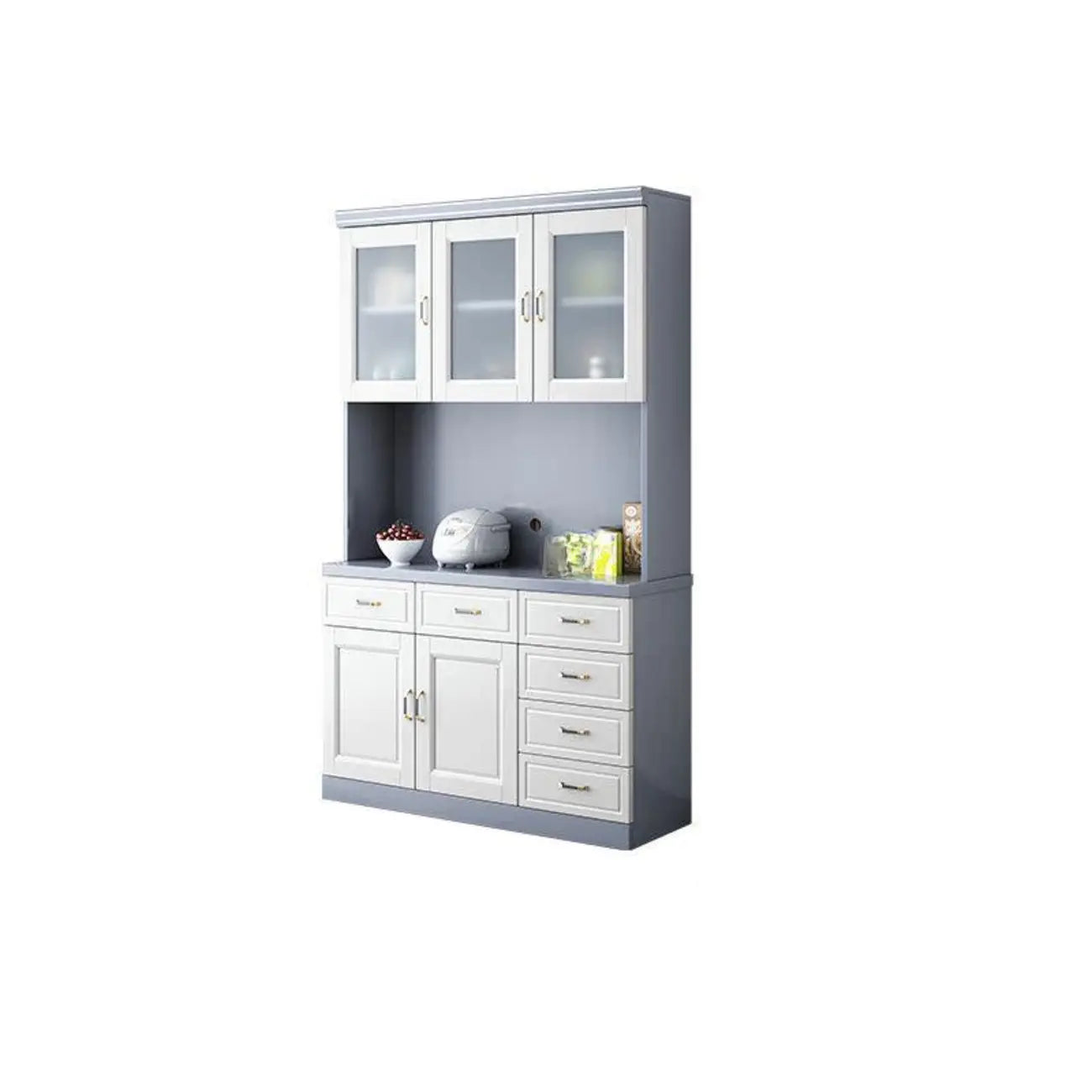 Buffet de cuisine en bois blanc avec casier à vin intégré